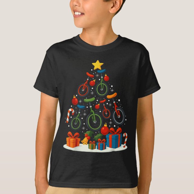 Unicycling Unicycle Christmas Tree Xmas  T-Shirt (Front)