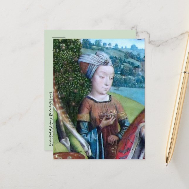 Unidentified Virgin Martyr [St. Cecilia(?)] Postcard (Front/Back In Situ)