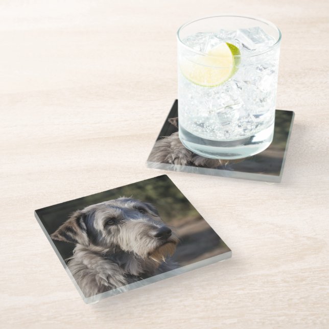 "Unimpressed Majesty: The Wolfhounds' Stoic Gaze" Glass Coaster (Angled)