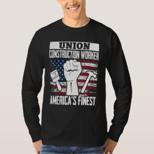 Union Construction Worker American USA Flag 4th of T-Shirt