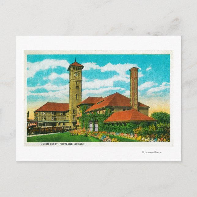 Union Depot Railroad Station in Portland, Postcard (Front)