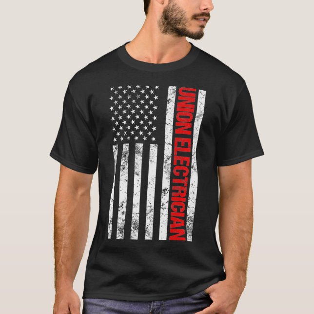 Union Electrician American Flag Electrician T-Shirt (Front)