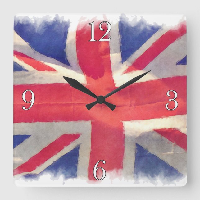 Union Flag or Union Jack British Patriot Square Wall Clock (Front)
