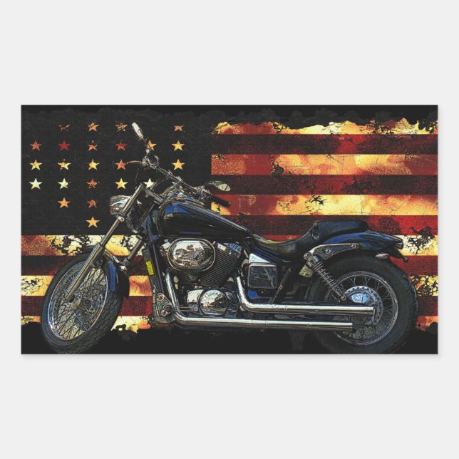 Union Flag, Stars and Stripes, Motorcycle Rectangular Sticker (Front)