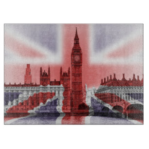Union Jack and Big Ben Glass cutting board