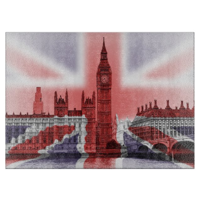 Union Jack and Big Ben Glass cutting board (Front)
