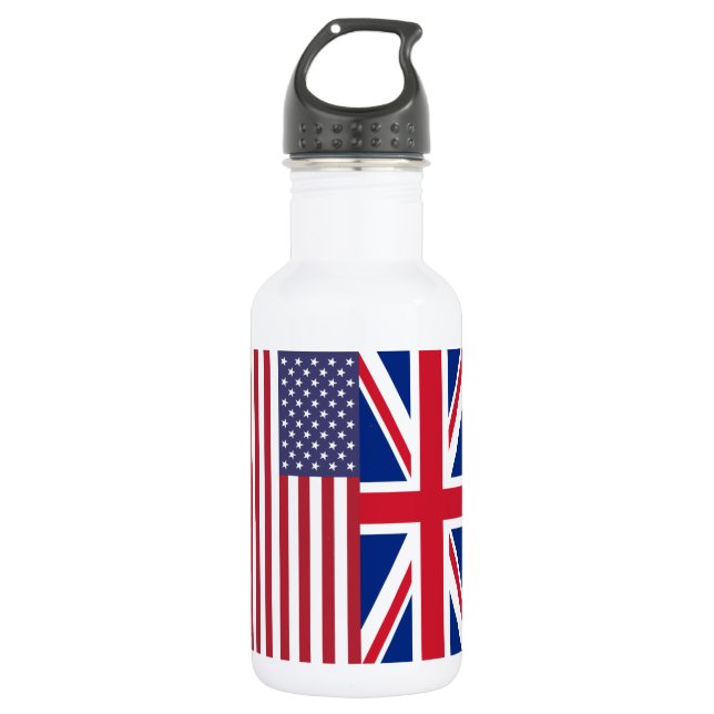 Union Jack And United States of America Flags 532 Ml Water Bottle (Front)