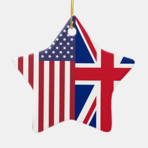 Union Jack And United States of America Flags Ceramic Tree Decoration