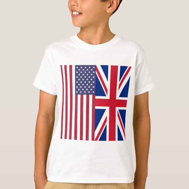 Union Jack And United States of America Flags T-Shirt (Front)