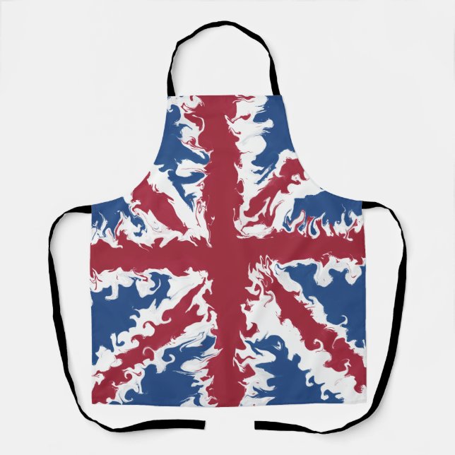 Union Jack Art, UK Flag Liquid Fluid Pattern  Apron (Front)