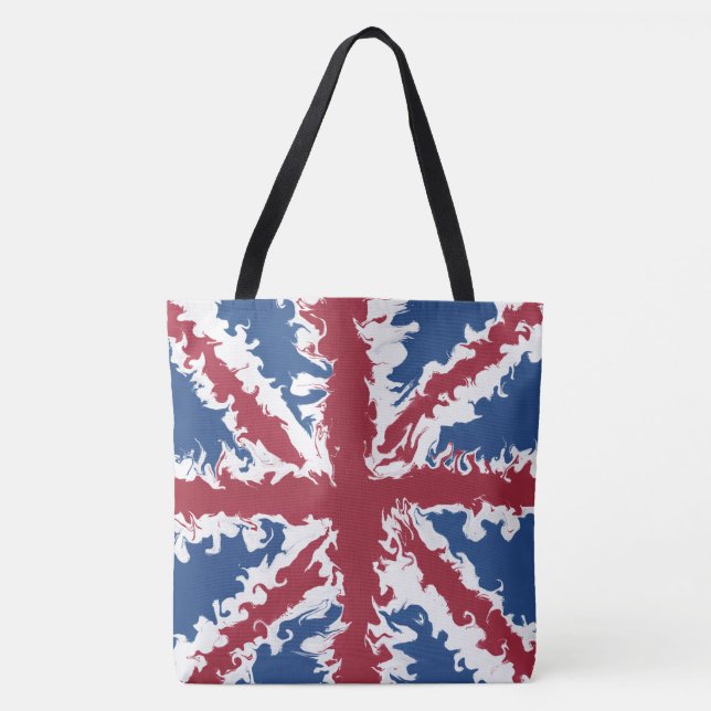 Union Jack Bag, UK Flag Liquid Art Tote Bag (Front)