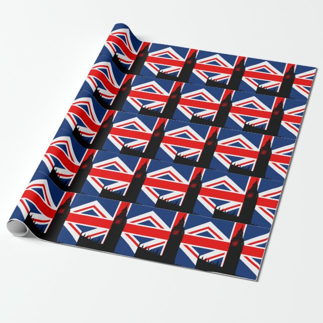 Union Jack Big Ben Parliament Wrapping Paper (Unrolled)
