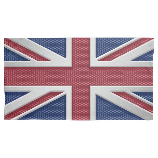 Union Jack British Flag Brushed Metal Look Pillowcase (Front)