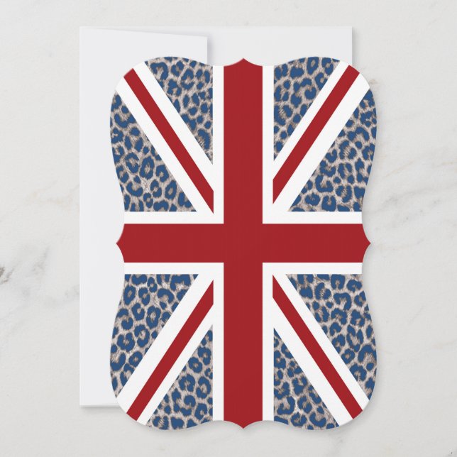 Union Jack British Flag with Blue Cheetah Print Invitation (Front)