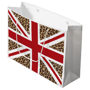 Union Jack British Flag with Cheetah Print Large Gift Bag