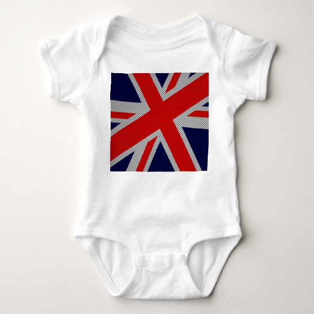 Union Jack Carbon Fibre Style Decor Baby Bodysuit (Front)