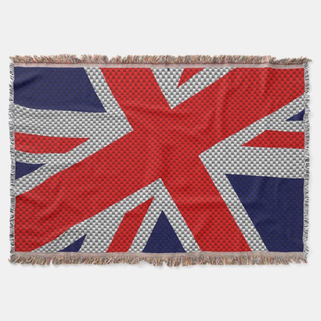 Union Jack Carbon Fibre Style Decor Throw Blanket (Front)