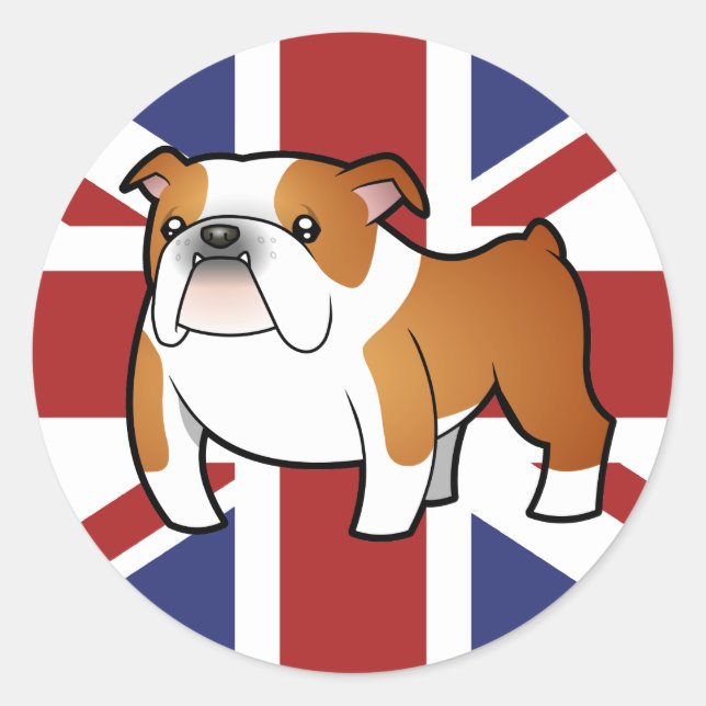 Union Jack Cartoon English Bulldog Classic Round Sticker (Front)