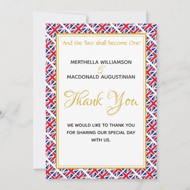 UNION JACK Christian Photo Wedding Thank You Card (Front)