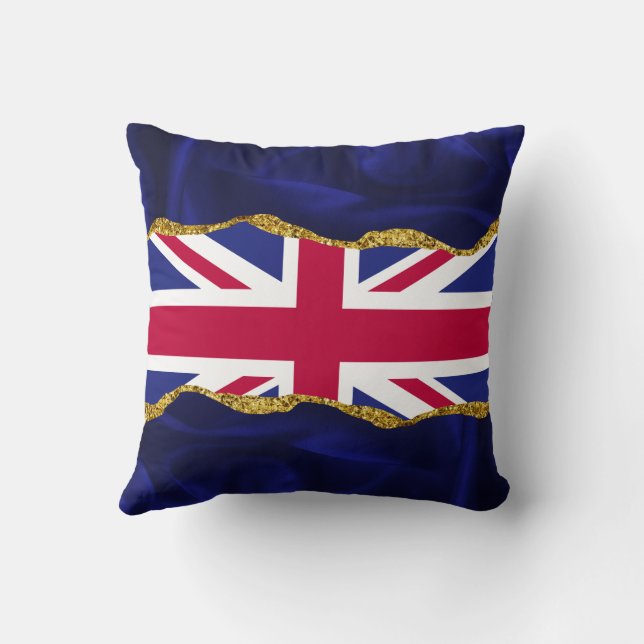 Union Jack Cushion Navy Gold Border Throw Pillow (Back)