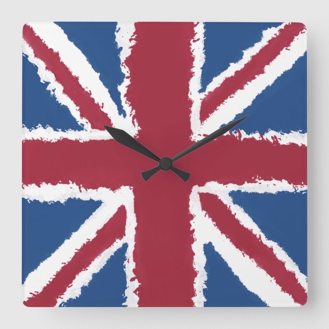 Union Jack Flag Art by Heva Weva  Square Wall Clock (Front)
