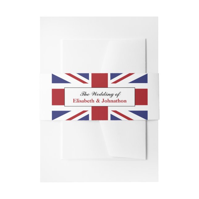 Union Jack Flag British Wedding Invitation Belly Band (Front Example)