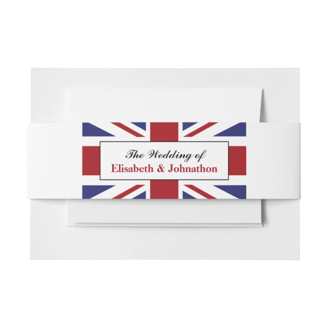 Union Jack Flag British Wedding Invitation Belly Band (Front Example)