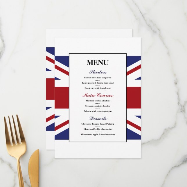 Union Jack Flag British Wedding Menu (Front/Back In Situ)