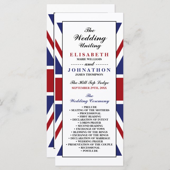 Union Jack Flag British Wedding Programme (Front/Back)