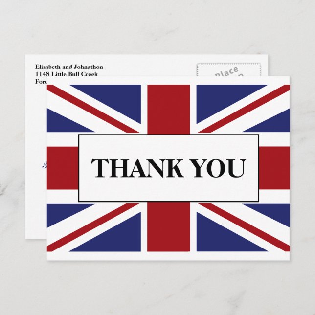Union Jack Flag British Wedding Thank You Announcement Postcard (Front/Back)