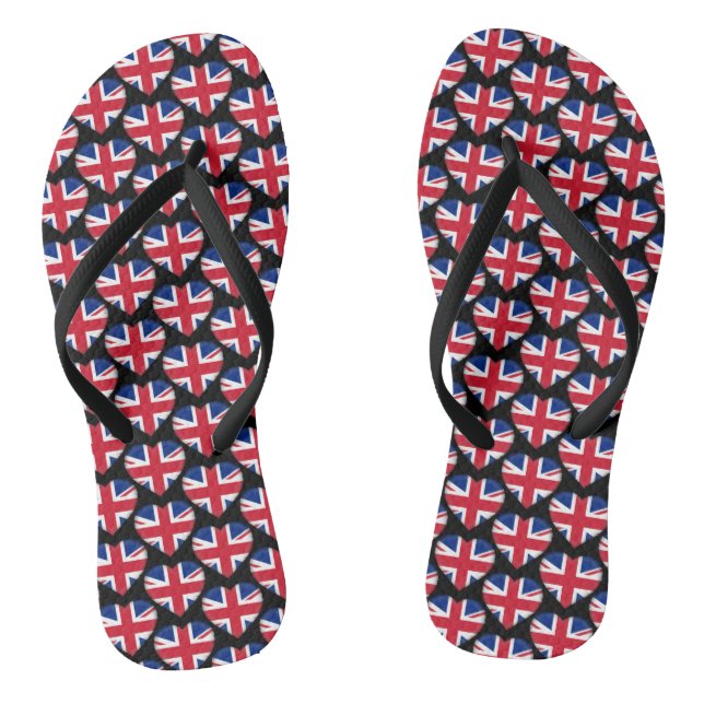 Union Jack Flag Colours Hearts Pattern Patriotic Jandals (Footbed)