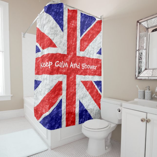 Union Jack Flag Design Shower Curtain (In Situ)