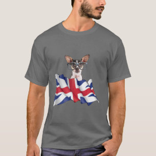 Union Jack Flag Dog Chihuahua W Glasses T-Shirt
