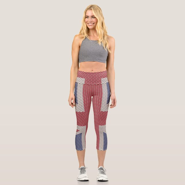Union Jack Flag Fishnet Pattern Capri Leggings (Front)