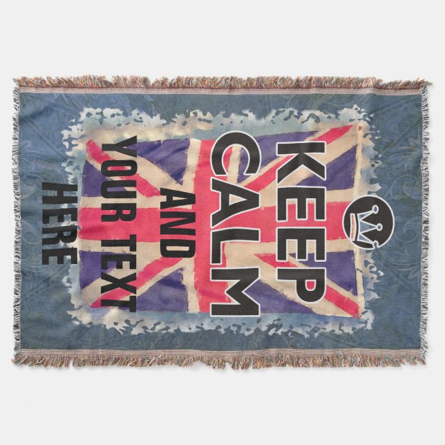 UNION JACK FLAG grunge / KEEP CALM + your text Throw Blanket (Front)