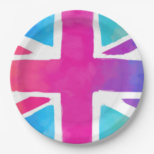 Union Jack Flag in Bright Watercolors Paper Plate