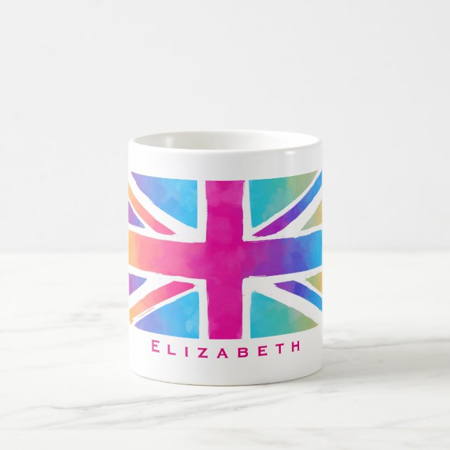 Union Jack Flag in Bright Watercolors Personalised Coffee Mug (Center)