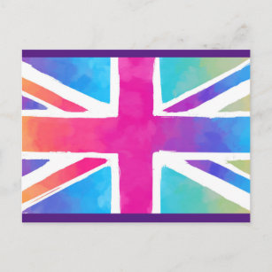 Union Jack Flag in Bright Watercolors Postcard