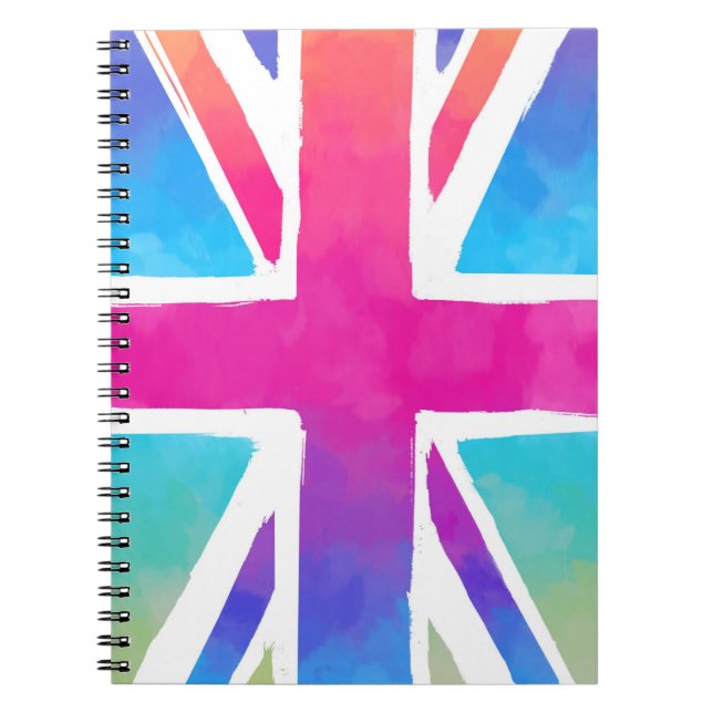 Union Jack Flag in Bright Watercolors Spiral Notebook (Front)