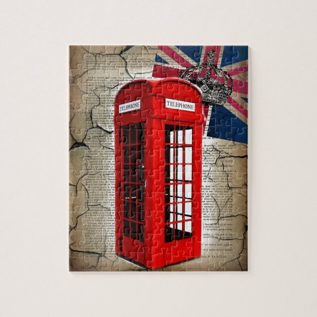 union jack flag jubilee crown red telephone booth jigsaw puzzle (Vertical)