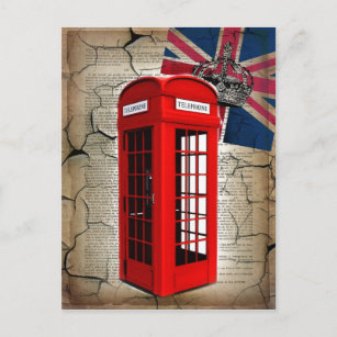 union jack flag jubilee crown red telephone booth postcard