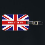 Union Jack flag monogrammed travel luggage tags<br><div class="desc">British Union Jack flag custom travel luggage tags for your baggage.  Cute PROPERTY OF monogram accessories for bags and suitcases. Add your own unique text,  funny quote,  name,  saying etc. English pride. England UK United Kingdom,  GB Great Britain. Business card sleeve on the back side.</div>