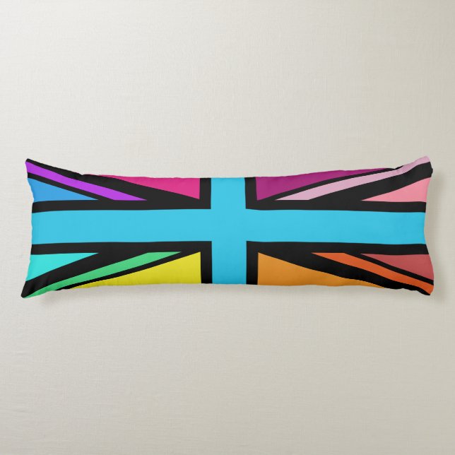 Union Jack/Flag Multicolored+Black Design Body Cushion (Front)