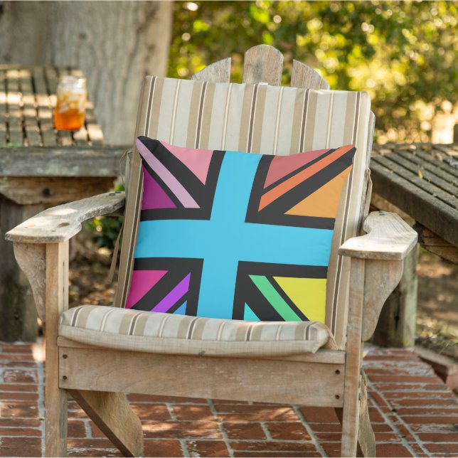 Union Jack/Flag Multicolored+Black Design Cushion (Chair)