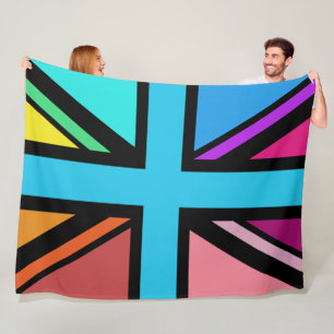 Union Jack/Flag Multicolored+Black Design Fleece Blanket