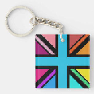 Union Jack/Flag Multicolored+Black Design Key Ring