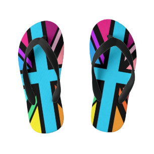 Union Jack/Flag Multicolored+Black Design Kid's Jandals