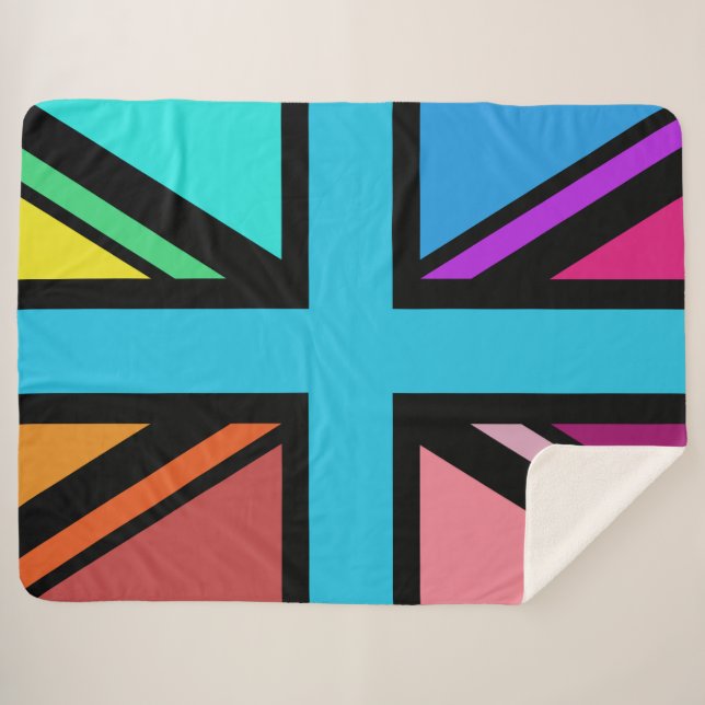 Union Jack/Flag Multicolored+Black Design Sherpa Blanket (Front (Horizontal))