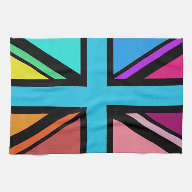 Union Jack/Flag Multicolored+Black Design Tea Towel (Horizontal)