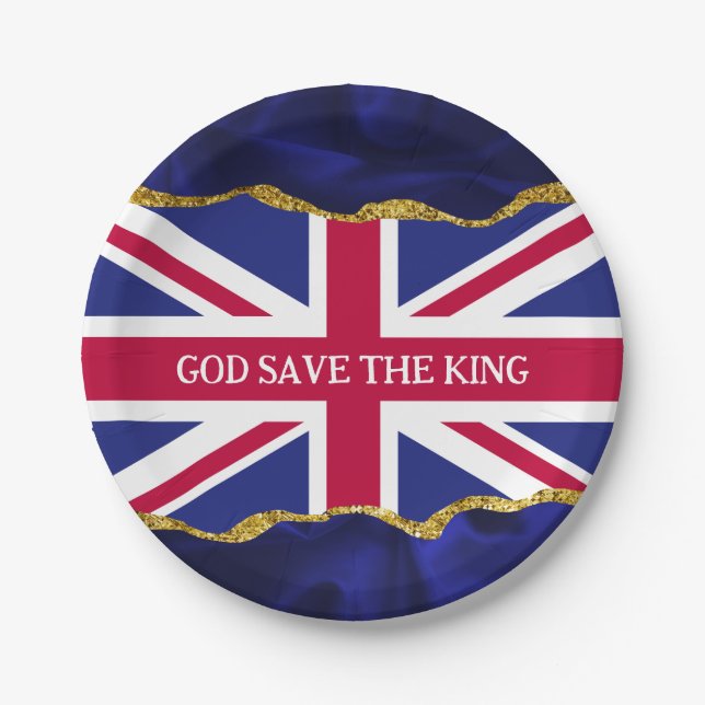 Union Jack Flag Personalised Navy Gold  Paper Plate (Front)
